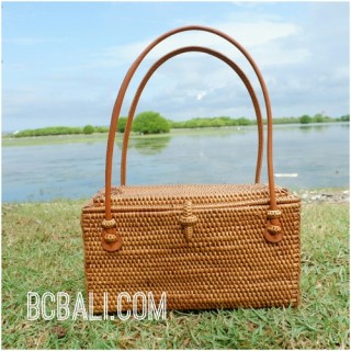 organic grass rattan hand woven bags purses handmade leather handle